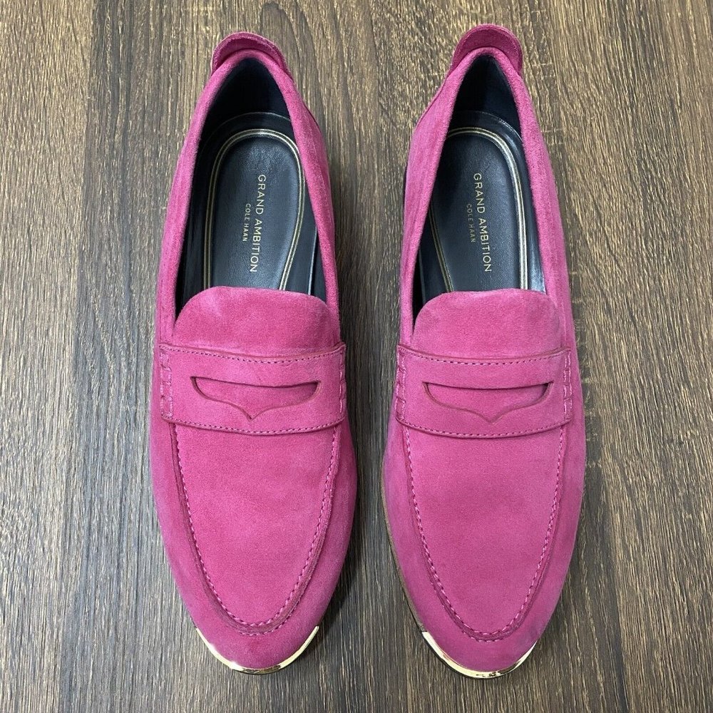 Cole Haan Grand Ambition Tolly Penny Loafers Fuchsia Pink Suede